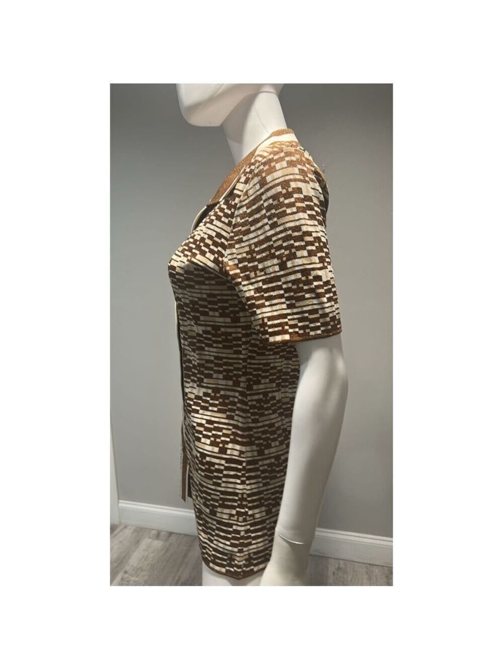 ALEMAIS Brown & White Stefanie Knit Button Down Shirt, Size 6 - Picture 12 of 14